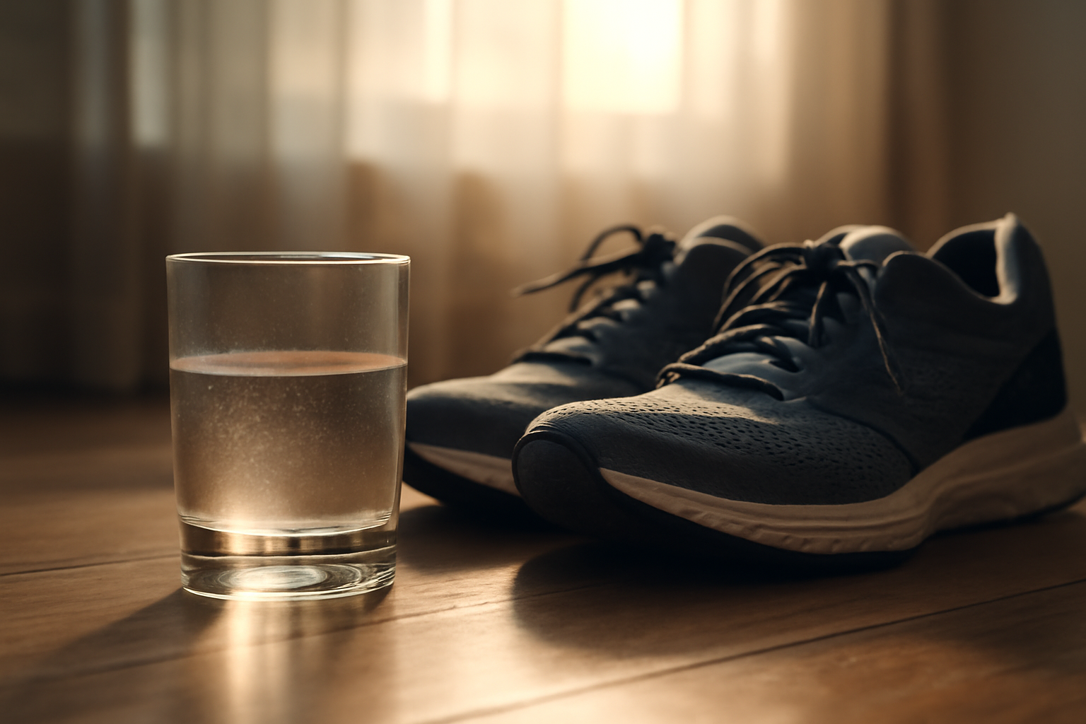 Chaussures de running et montre cardio prêtes pour courir à jeun lors d'une séance matinale