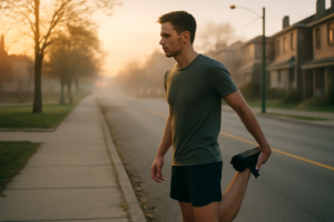 Coureuse au lever du soleil courant à jeun — entraînement matinal pour brûler les graisses et améliorer l'endurance
