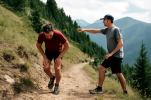 Coureur en trail franchissant un dénivelé positif important : conseils de posture, cadence, respiration et entraînement pour monter efficacement
