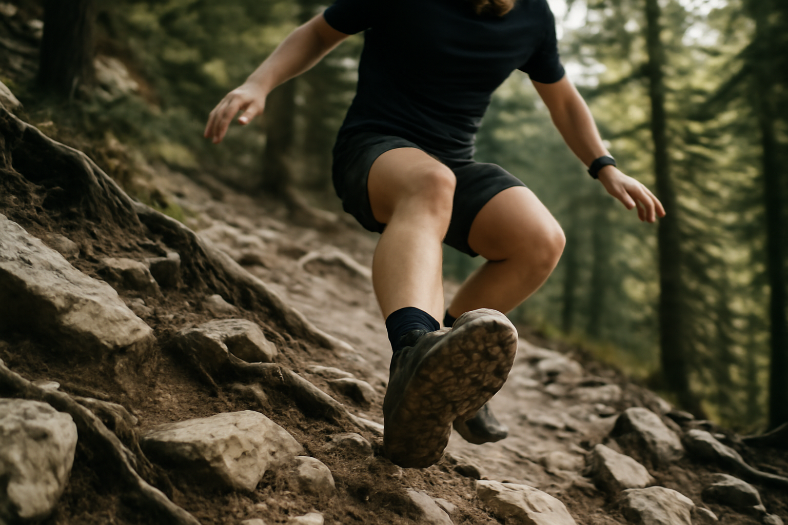 Astuce descente en trail — centre de gravité bas, freinage progressif, trajectoires fluides et confiance pour maîtriser les pentes techniques