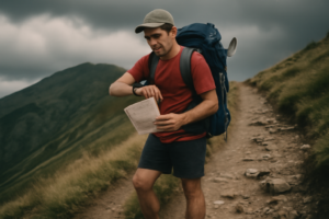 Débuter le trail en montagne — coureur débutant sur sentier escarpé, équipement et conseils de sécurité